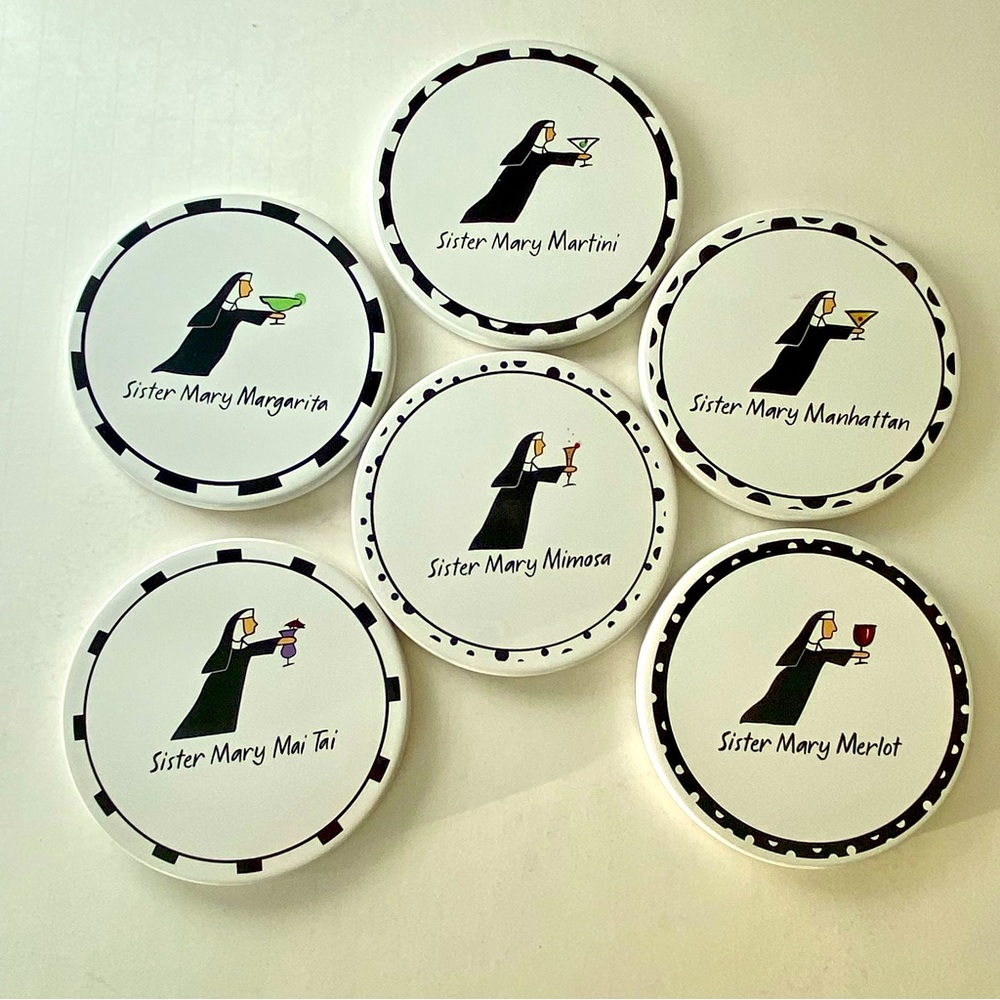Set of 6 Boxed Ceramic Coasters Sister Mary Martini Santa Barbara Ceramic Design